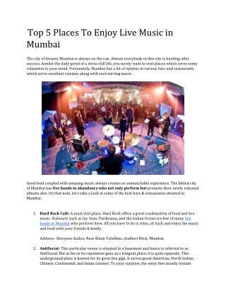 Top 5 Places To Enjoy Live Music in Mumbai