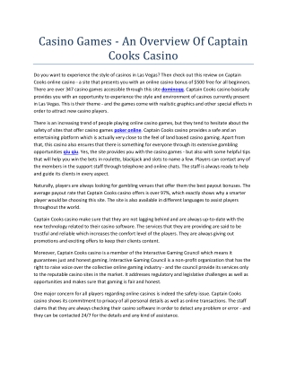 An Overview Of Captain Cooks Casino