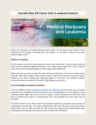 Cannabis May Kill Cancer Cells in Leukemia Patients