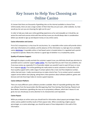 Key Issues to Help You Choosing an Online Casino