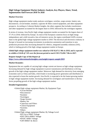 High Voltage Equipment Market Industry Analysis, Key Players, Share, Trend, Segmentation And Forecast 2018 To 2026