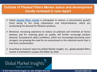 Pleated Filters Market trends research and projections for 2019- 2026