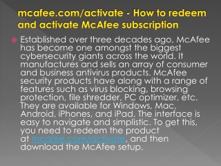 mcafee.com/activate - How to redeem and activate McAfee subscription