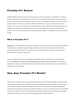 Prostate 911 Review – Keep Your Prostate Gland in Good Health!!