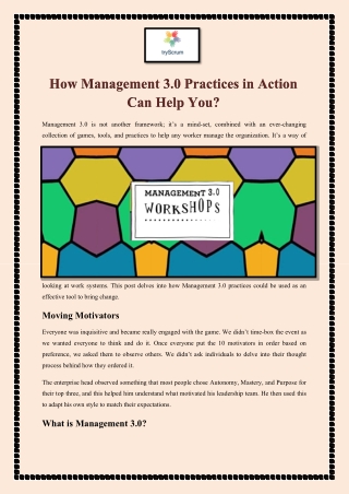 How Management 3.0 Practices in Action Can Help You?