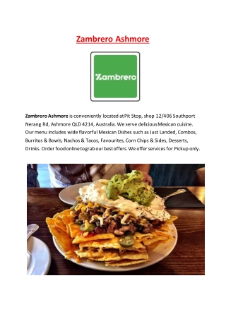 5% Off - Zambrero Mexican Restaurant Menu in Ashmore, QLD.