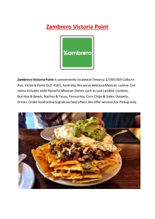 5% Off - Zambrero Mexican Restaurant Menu in Victoria Point, QLD.