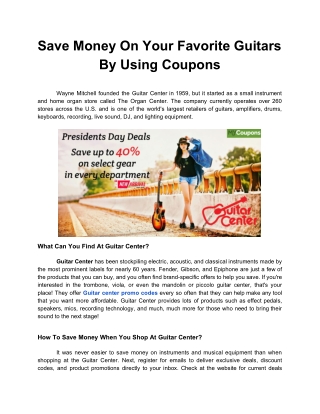 Save Money On Your Favorite Guitars By Using Coupons