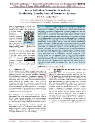Water Pollution Control for Mandalay KanDawGyi Lake by Natural Treatment System