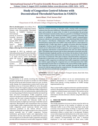 Study of Congestion Control Scheme with Decentralized Threshold Function in VANETs