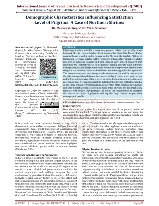 Demographic Characteristics Influencing Satisfaction Level of Pilgrims A Case of Northern Shrines