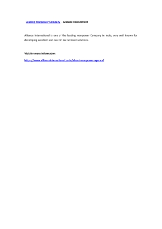 Leading manpower Company – Alliance Recruitment