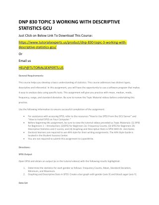 DNP 830 TOPIC 3 WORKING WITH DESCRIPTIVE STATISTICS GCU