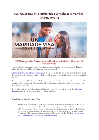 Best UK Spouse Visa Immigration Consultant in Mumbai | SmartMove2UK