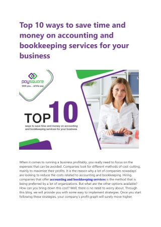 Top 10 ways to save time and money on accounting and bookkeeping services for your business