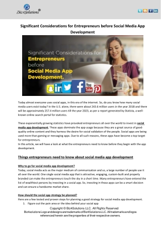 Significant Considerations for Entrepreneurs before Social Media App Development