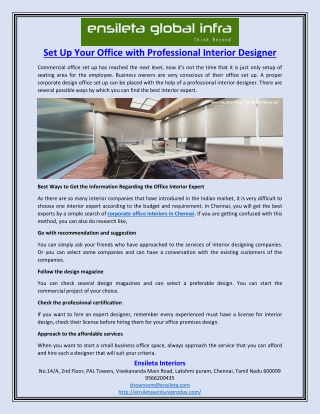 Set Up Your Office with Professional Interior Designer