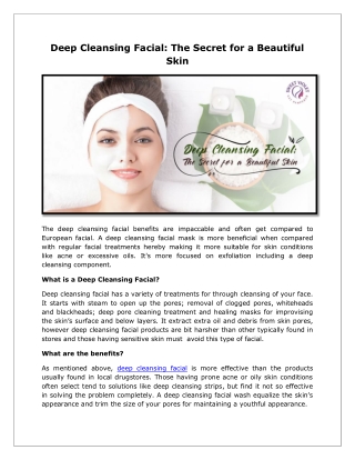 Deep Cleansing Facial: The Secret for a Beautiful Skin