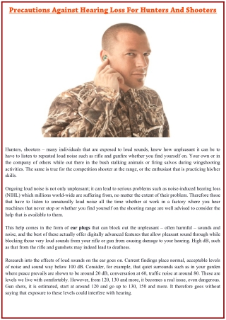 Precautions Against Hearing Loss For Hunters And Shooters