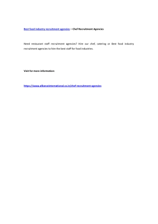 Best food industry recruitment agencies – Chef Recruitment Agencies