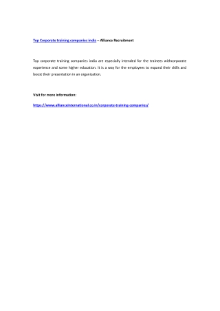 Top Corporate training companies india – Alliance Recruitment