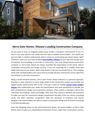Sierra Gate Homes- Ottawa’s Leading Construction Company