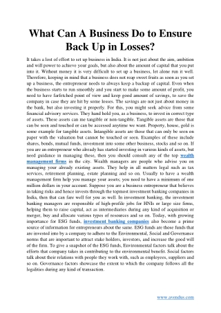 What Can A Business Do to Ensure Back Up in Losses?