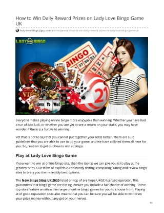 How to Win Daily Reward Prizes on Lady Love Bingo Game UK