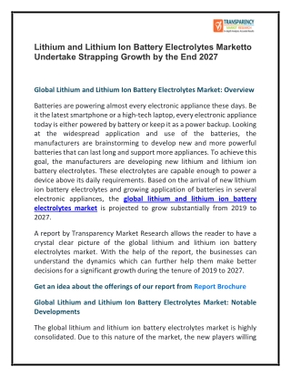 Lithium and Lithium Ion Battery Electrolytes Market : Technological Growth Map with an Impact-Analysis 2019 – 2027