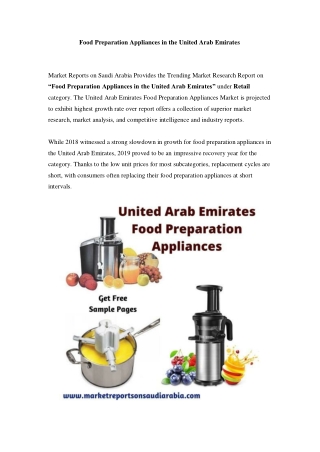 United Arab Emirates Food Preparation Appliances Market: Growth, Opportunity and Forecast Till 2024