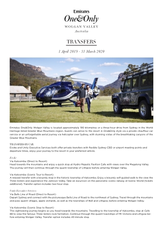 Transfers| One&Only Wolgan Valley, Australia
