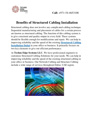 Benefits of Structured Cabling Installation