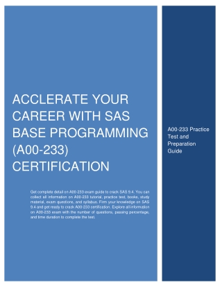 Acclerate Your Career with SAS Base Programming  (A00-233) Certification