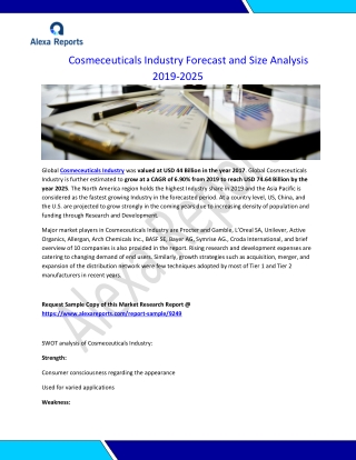 Cosmeceuticals Industry Forecast and Size Analysis 2019-2025