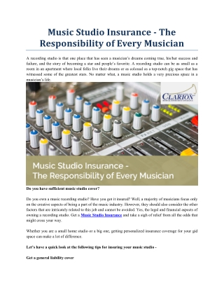 Music Studio Insurance - The Responsibility of Every Musician