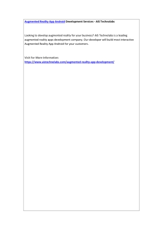 Augmented Reality App Android Development Services - AIS Technolabs