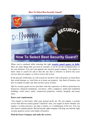 How To Select Best Security Guard?