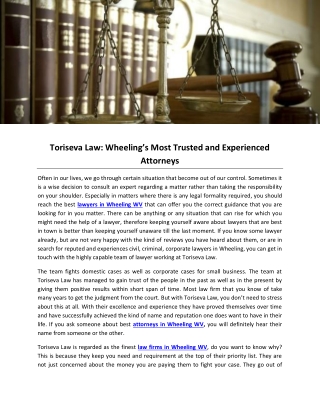 Toriseva Law- Wheeling’s Most Trusted and Experienced Attorneys
