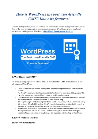 How is WordPress the best user-friendly CMS? Know its features!