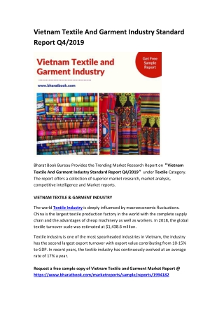 Vietnam Textile And Garment Industry Standard Report Q4/2019