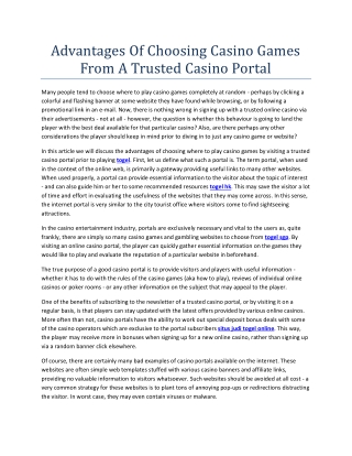 Advantages Of Choosing Casino Games From A Trusted Casino Portal