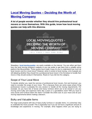 Local Moving Quotes – Deciding the Worth of Moving Company