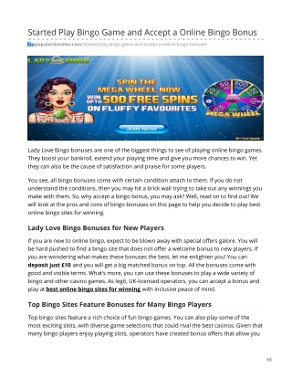 Started Play Bingo Game and Accept a Online Bingo Bonus