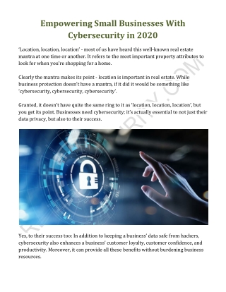 Empowering Small Businesses With Cybersecurity in 2020