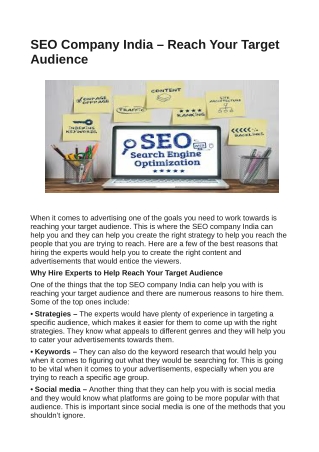 SEO Company India – Reach Your Target Audience