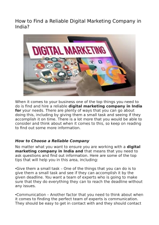 How to Find a Reliable Digital Marketing Company in India?
