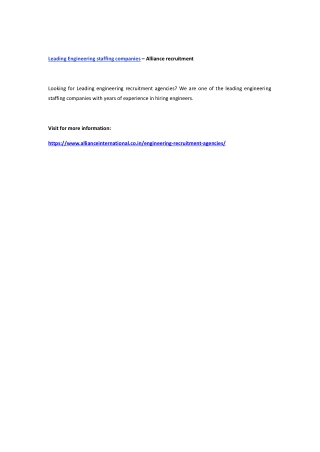 Leading Engineering staffing companies – Alliance recruitment