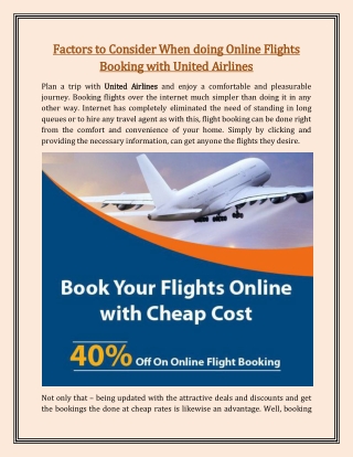 Factors to Consider When doing Online Flights Booking with United Airlines