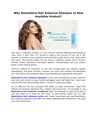 Why Neutriderm Hair Enhancer Shampoo Is Best Available Product?