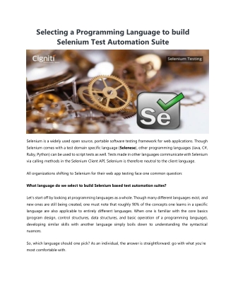 Selecting a Programming Language to build Selenium Test Automation Suite